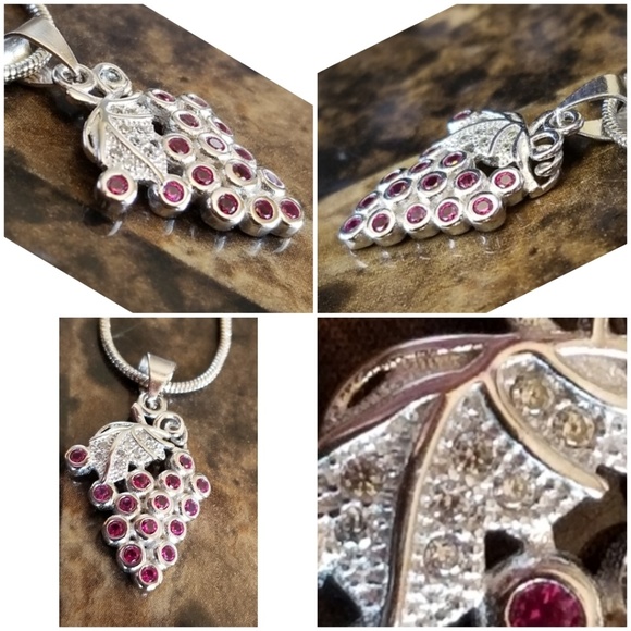 Genuine Ruby & White Sapphires GRAPES Pendant/Neck - Picture 3 of 4